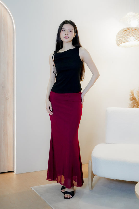 Jemma Asymmetrical draped top with strap (one side) (Black)