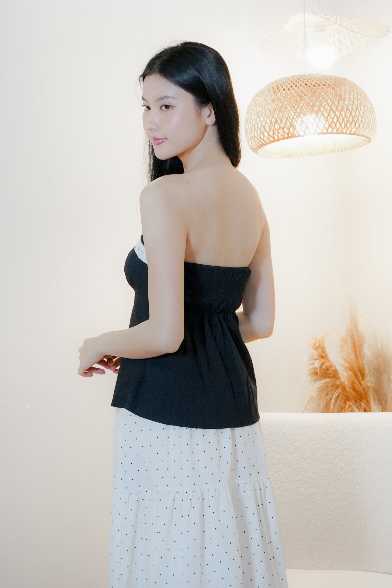 Naomi Lace Ribbon Tube Top (Black)