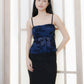 Jia Mesh Floral Top (with removable straps) (Navy)