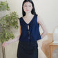 Mandy Sleeveless Tie Front Top (Dark Denim)