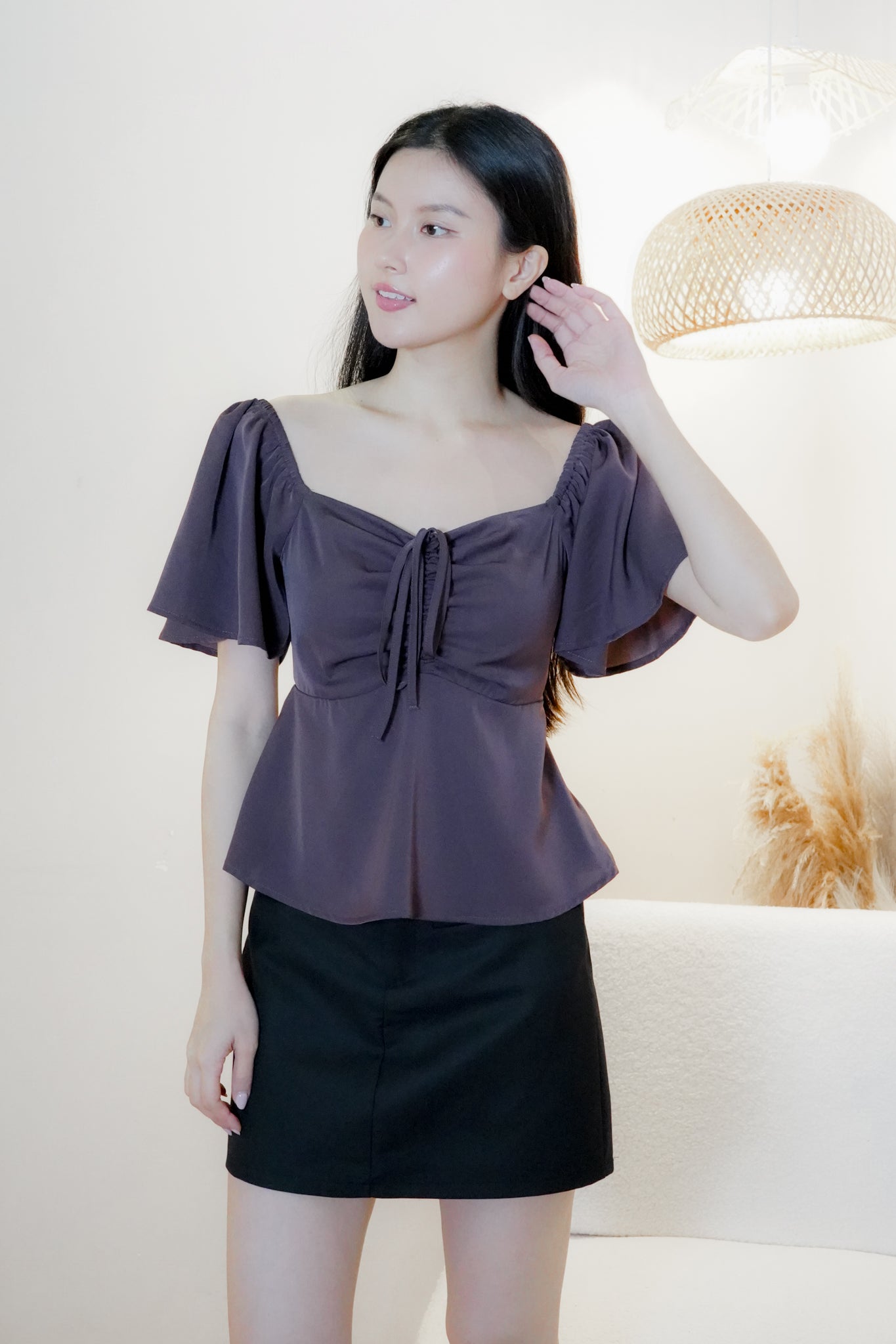 Aria Flutter Sweetheart Top (Plum)
