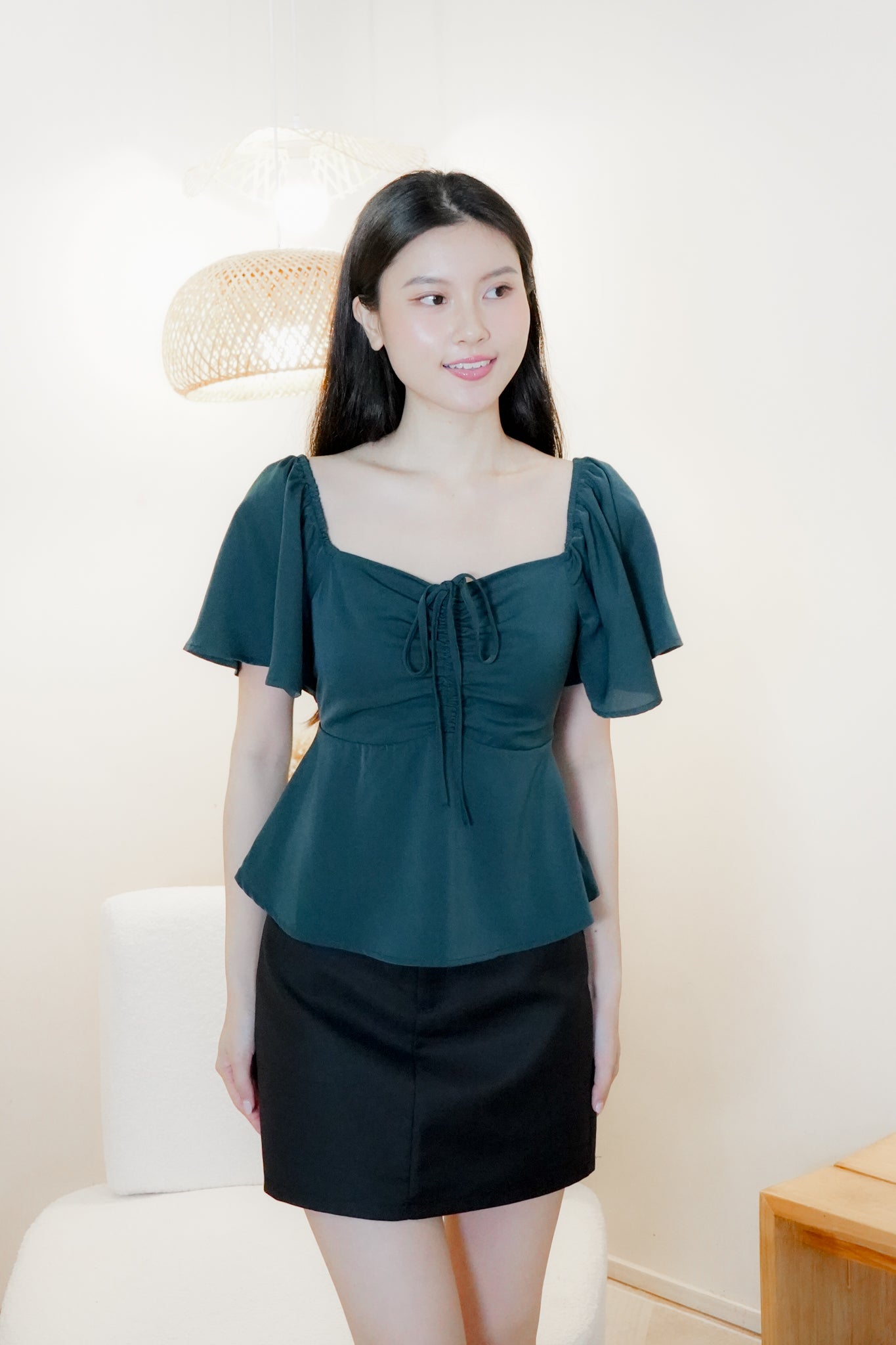 Aria Flutter Sweetheart Top (Forest)