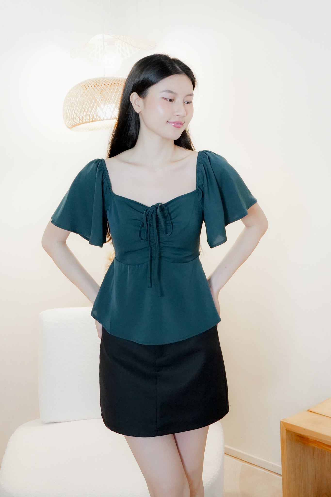 Aria Flutter Sweetheart Top (Forest)