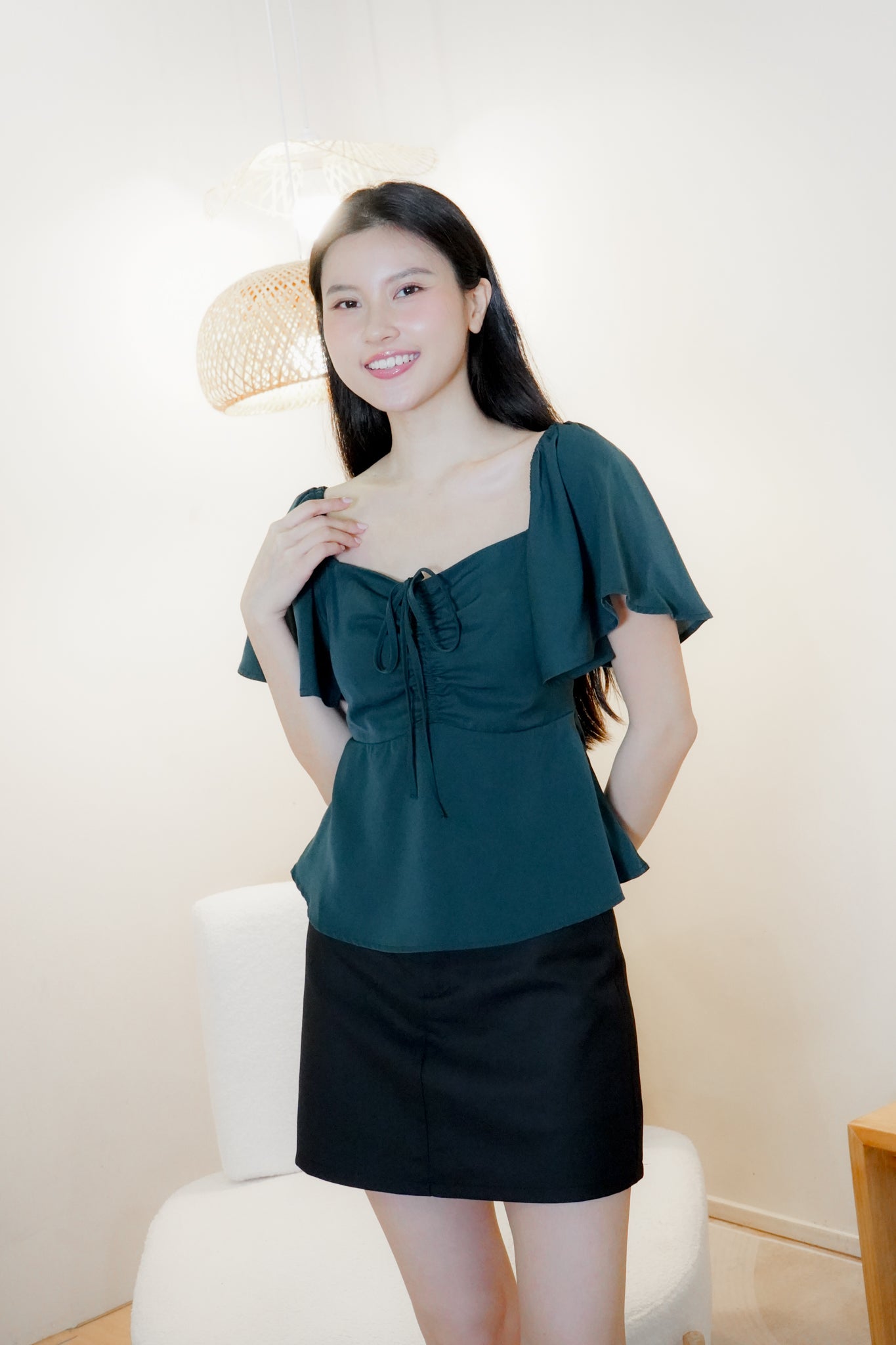 Aria Flutter Sweetheart Top (Forest)