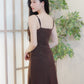Jing Ruched Mesh Maxi Dress (Brown)