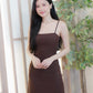 Jing Ruched Mesh Maxi Dress (Brown)