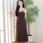 Jing Ruched Mesh Maxi Dress (Brown)