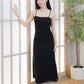 Jing Ruched Mesh Maxi Dress (Black)