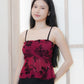 Jia Mesh Floral Top (with removable straps) (Red)