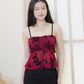 Jia Mesh Floral Top (with removable straps) (Red)