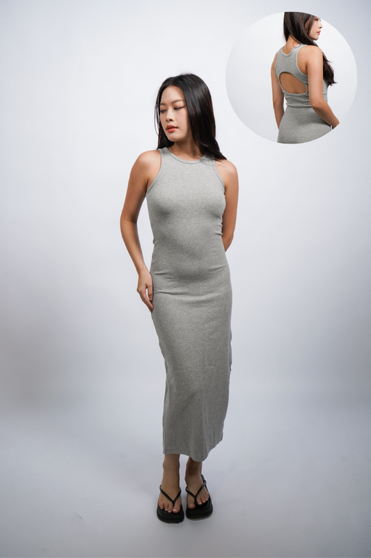 Everlyn Tank Maxi Dress with Cut Out Back (Grey)