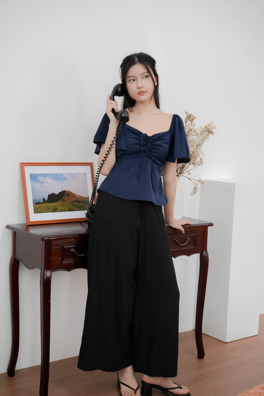 Aria Flutter Sweetheart Top (Navy)