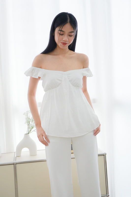 Ivy Flutter Longline Top (White)