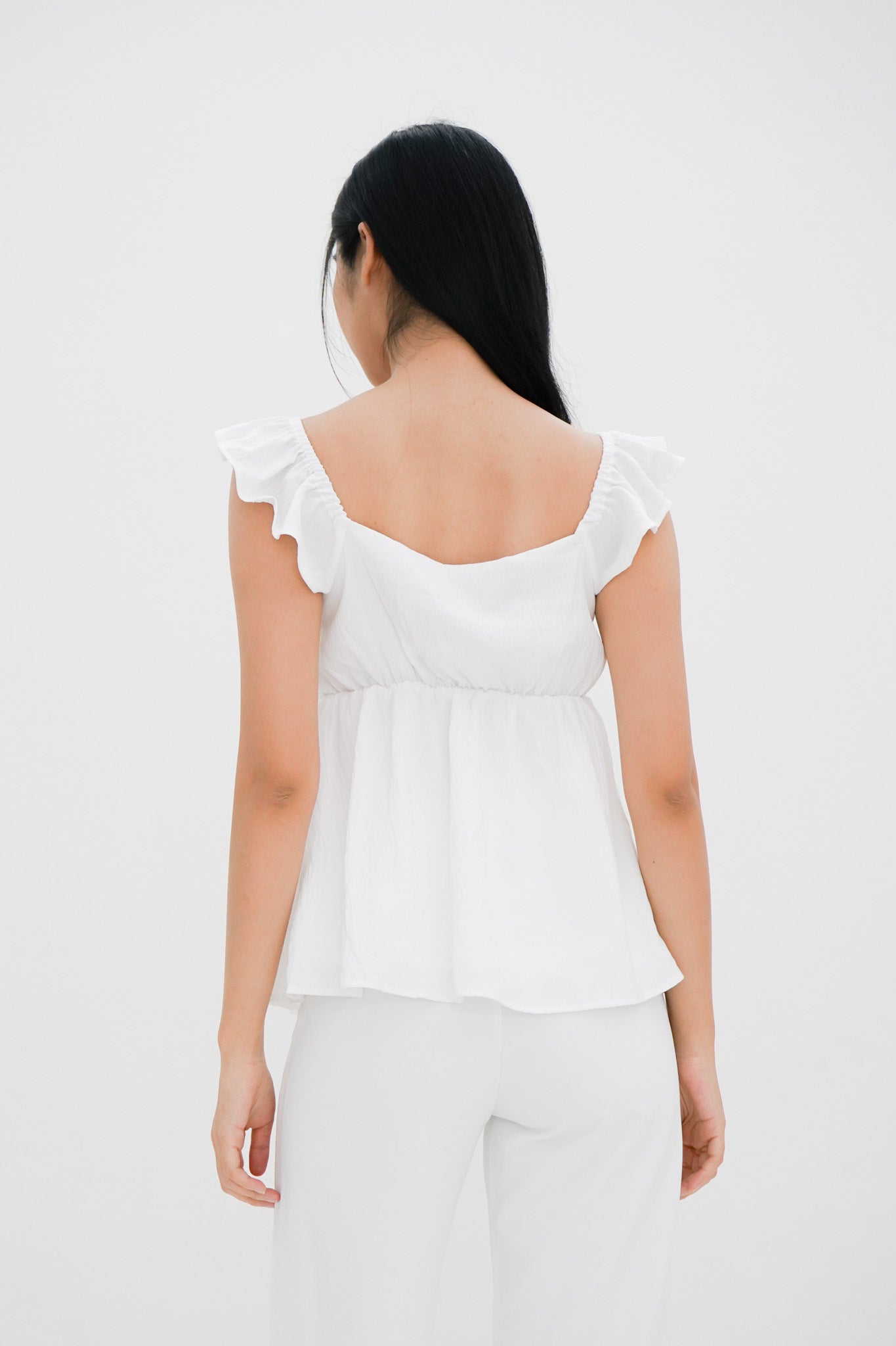 Ivy Flutter Longline Top (White)