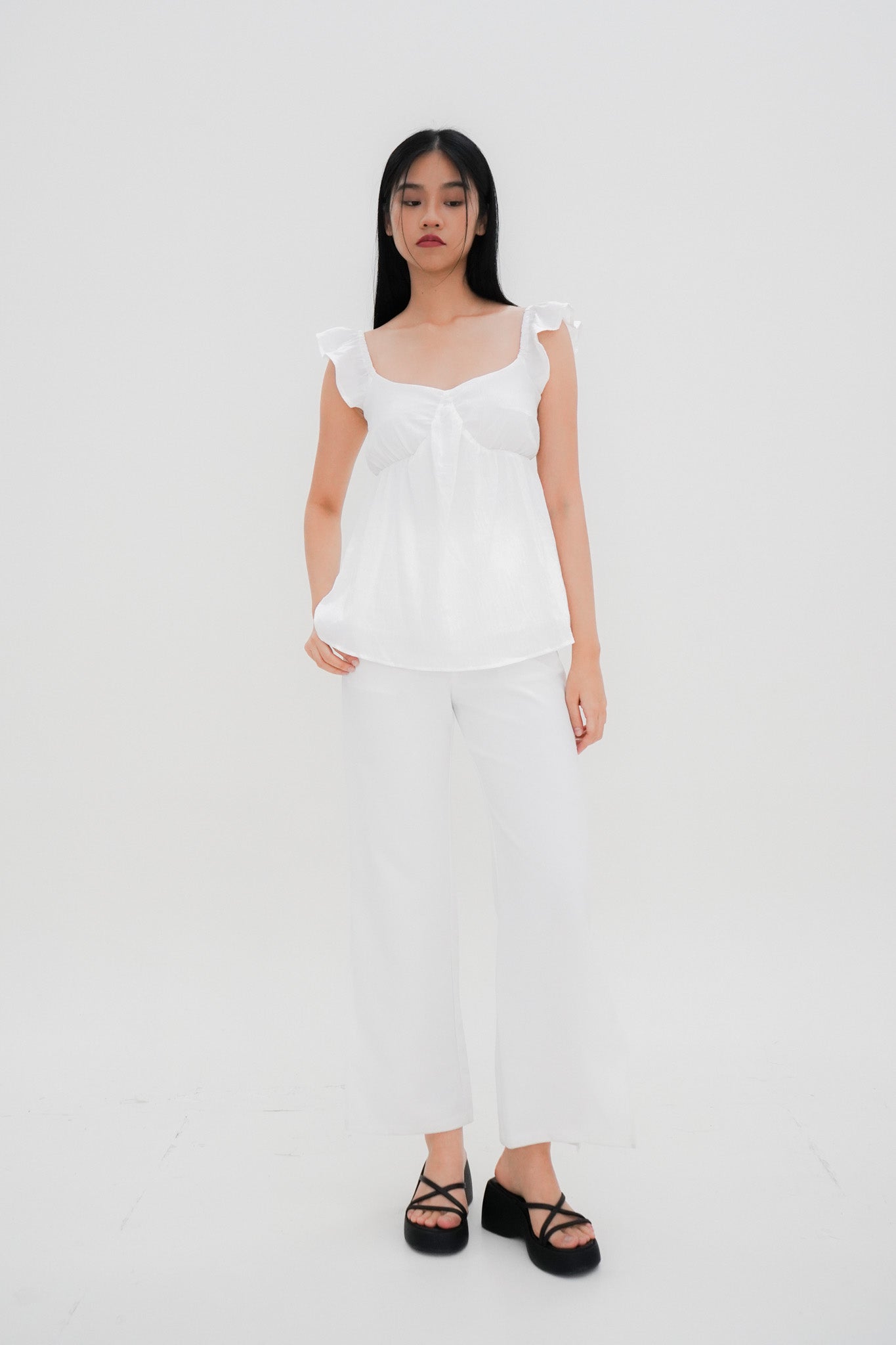 Ivy Flutter Longline Top (White)