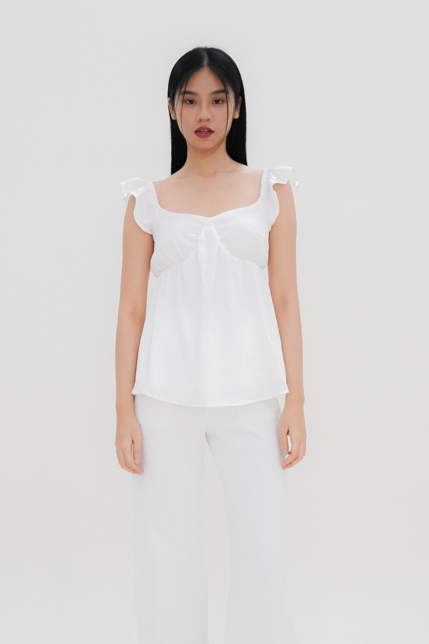 Ivy Flutter Longline Top (White)