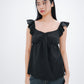 Ivy Flutter Longline Top (Black)