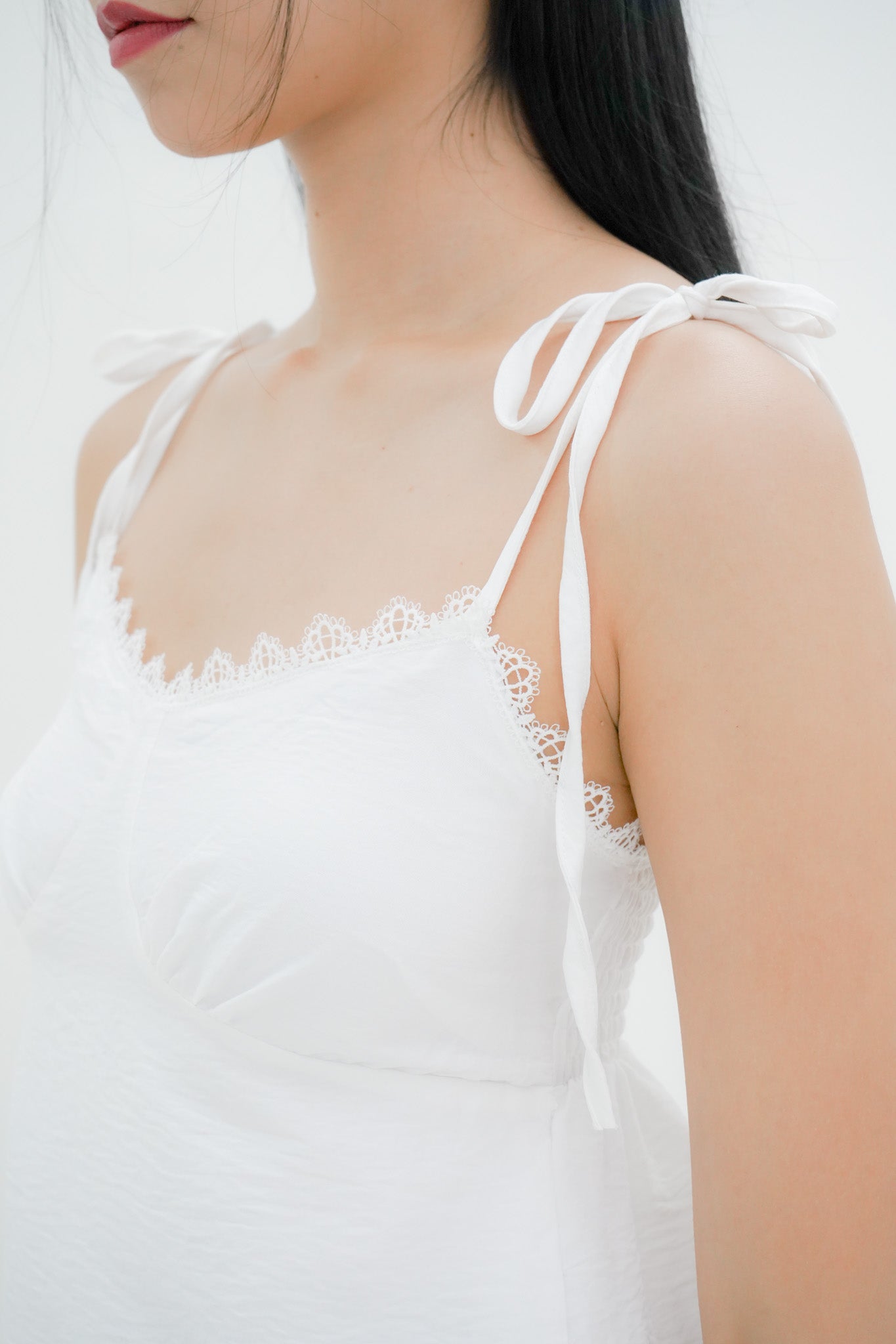 Lily Tie Shoulder Tiered Top (White)