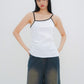 Skylar Contrast Trim Top (White)