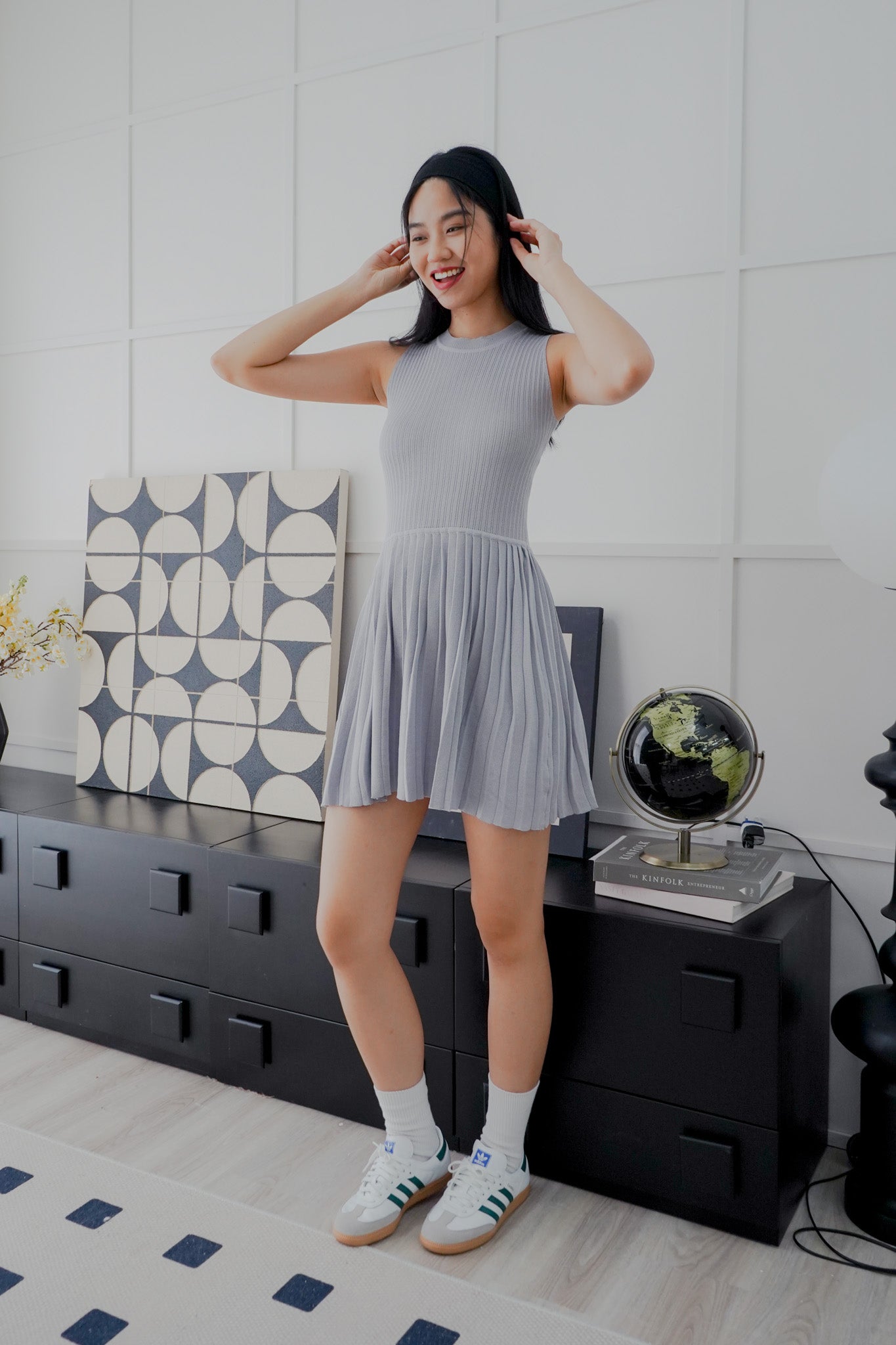 Jordyn Pleated Knit Dress (Grey)