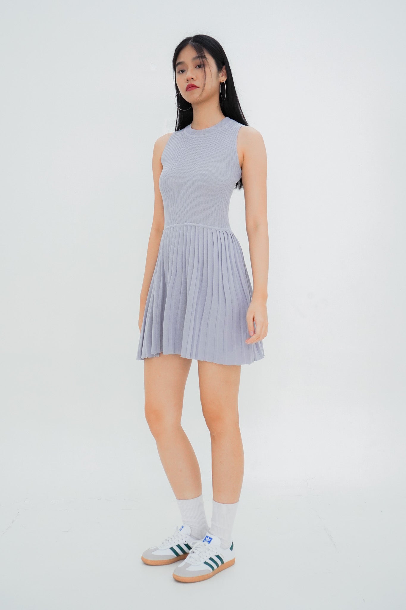 Jordyn Pleated Knit Dress (Grey)