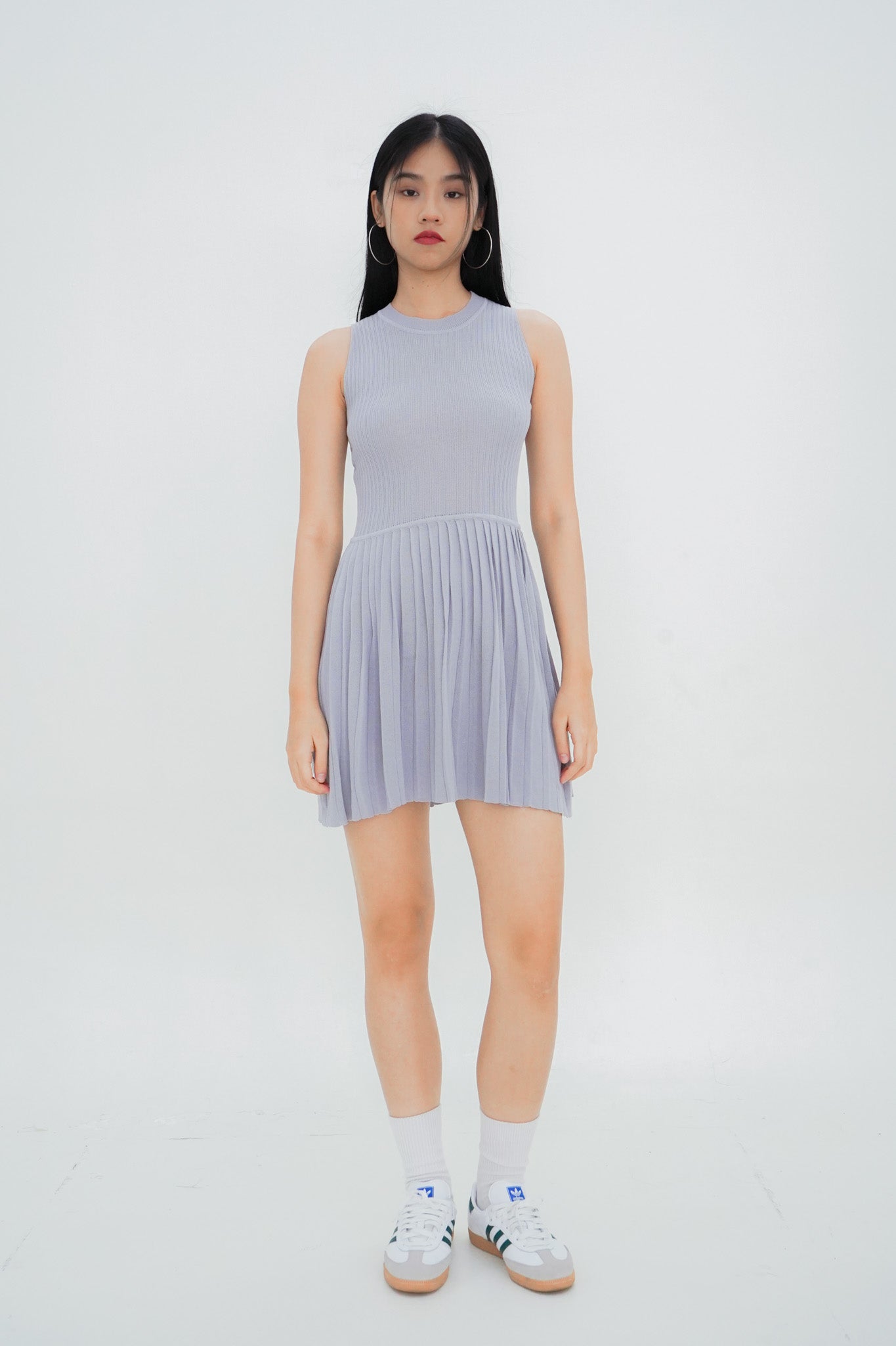 Jordyn Pleated Knit Dress (Grey)