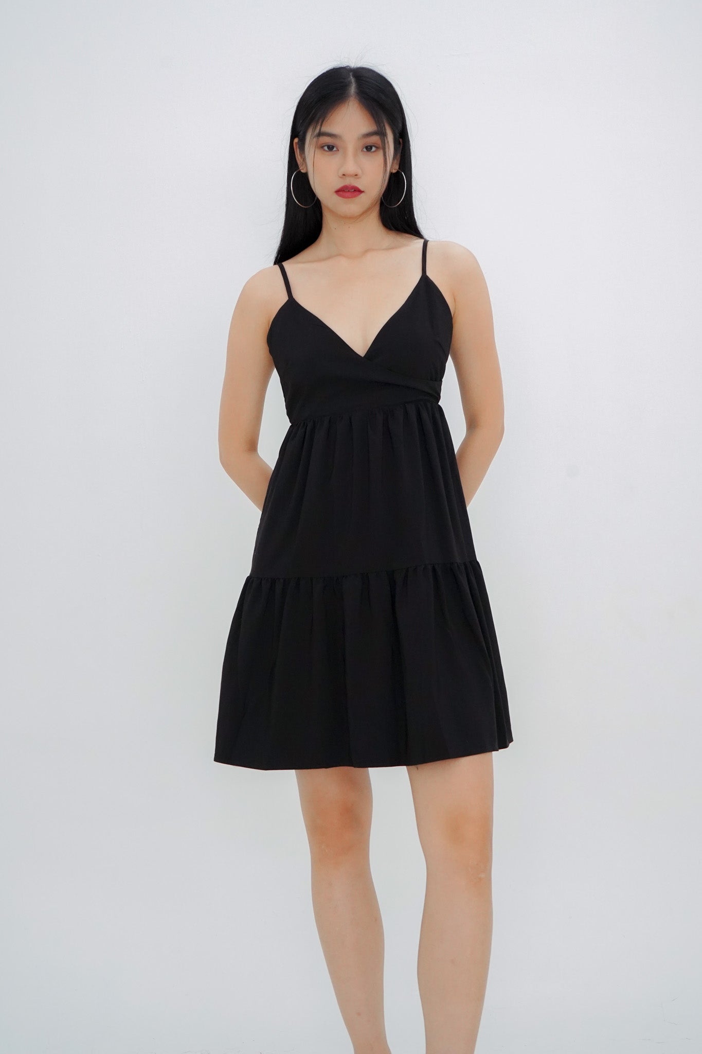 Aspen Overlap Tie Back Dress (Black)