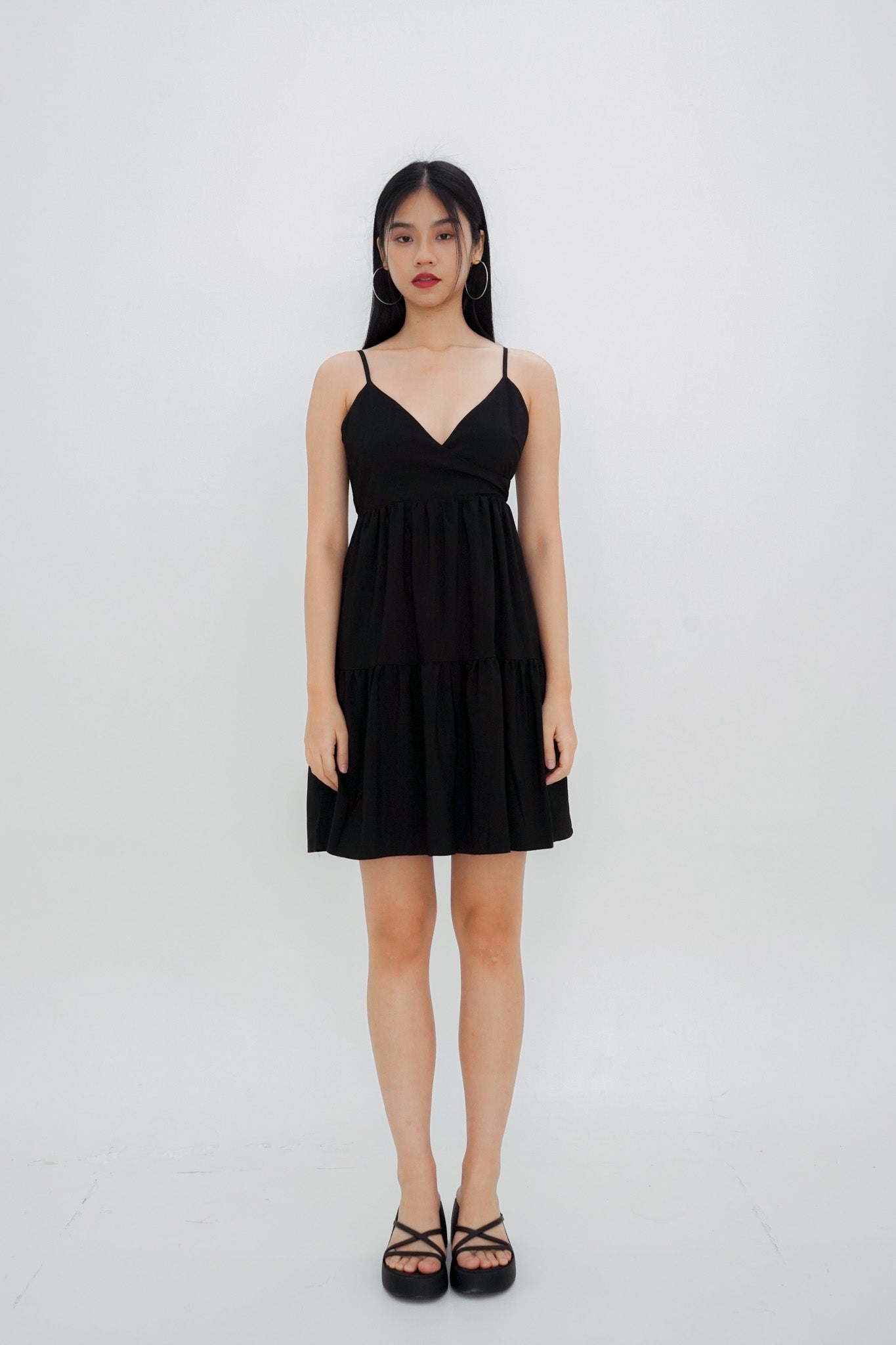 Aspen Overlap Tie Back Dress (Black)