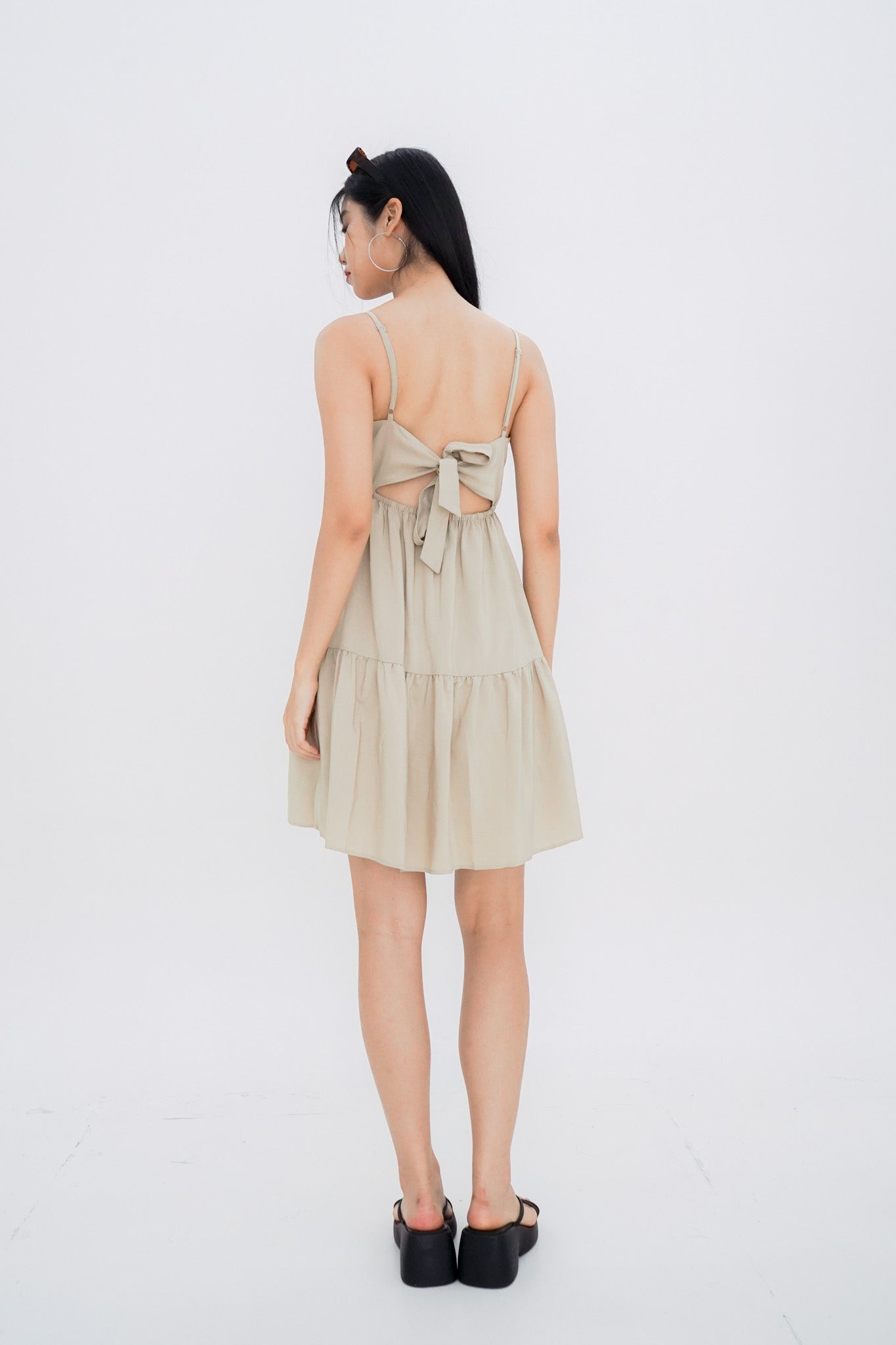 Aspen Overlap Tie Back Dress (Khaki)