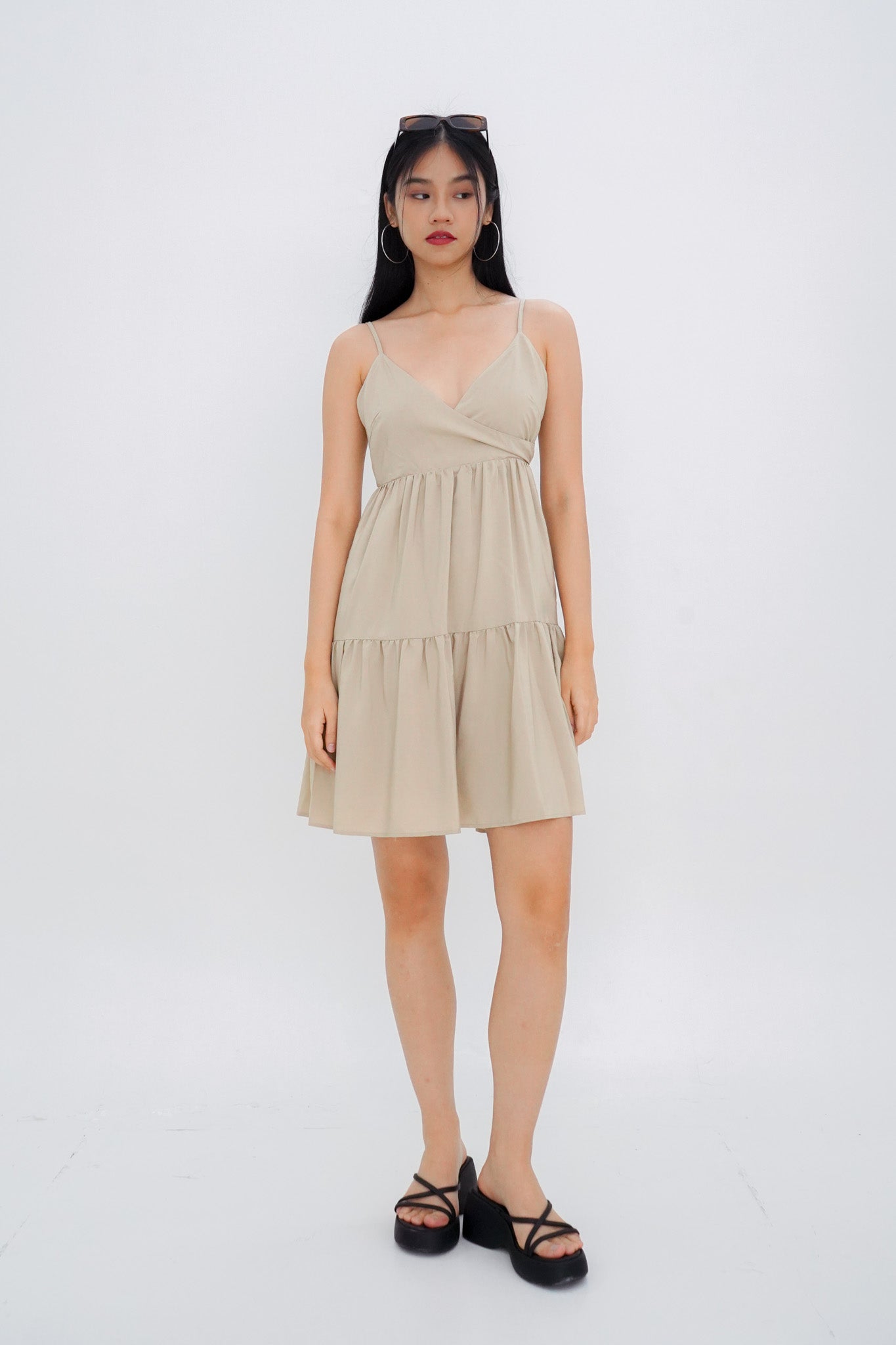 Aspen Overlap Tie Back Dress (Khaki)