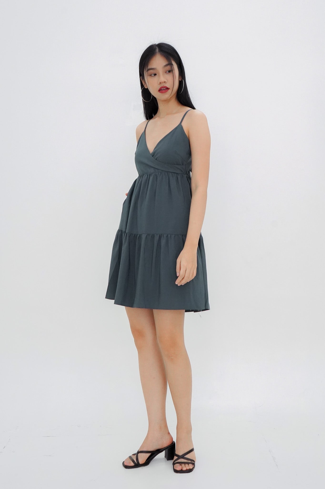 Aspen Overlap Tie Back Dress (Forest Green)