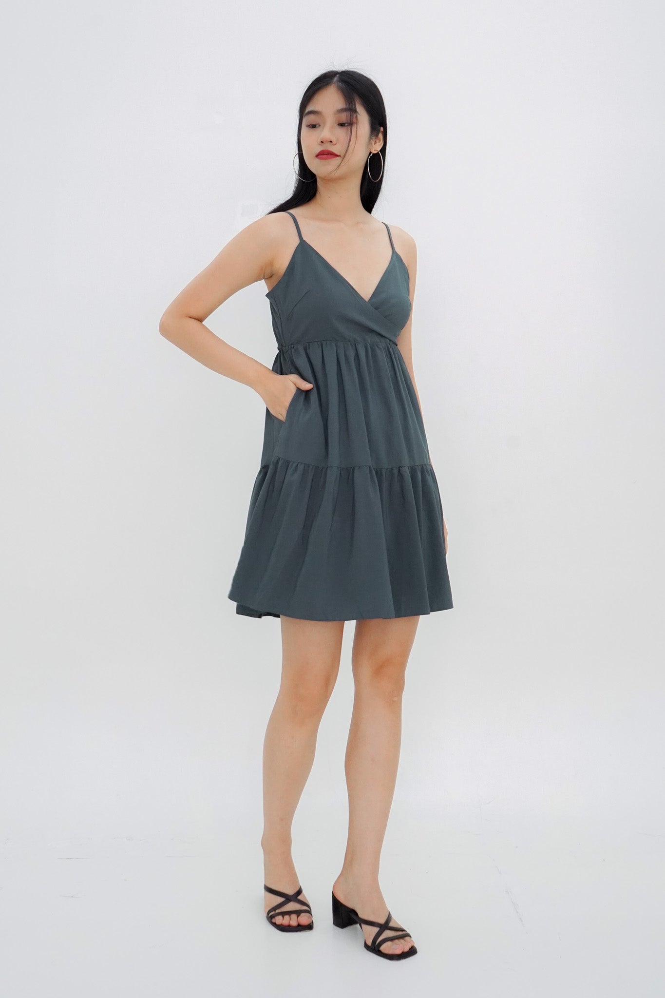 Aspen Overlap Tie Back Dress (Forest Green)