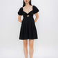 Dakota Padded Puff Sleeve Dress with Cut-out (Black)