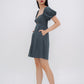 Dakota Padded Puff Sleeve Dress with Cut-out (Forest Green)