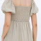 Dakota Padded Puff Sleeve Dress with Cut-out (Khaki)