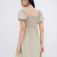 Dakota Padded Puff Sleeve Dress with Cut-out (Khaki)