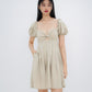 Dakota Padded Puff Sleeve Dress with Cut-out (Khaki)