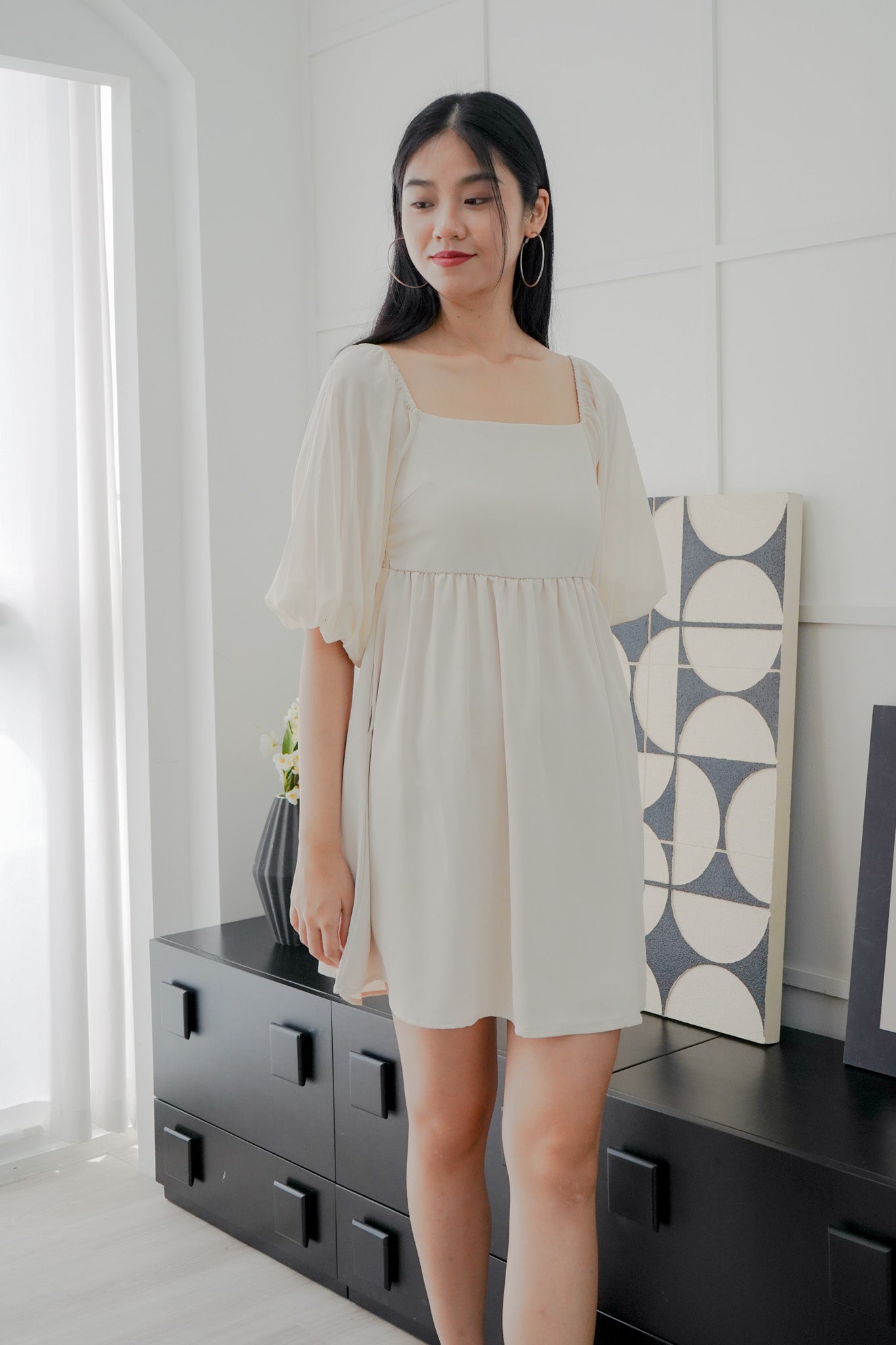 Sienna Half-sleeve Babydoll Dress (Cream)