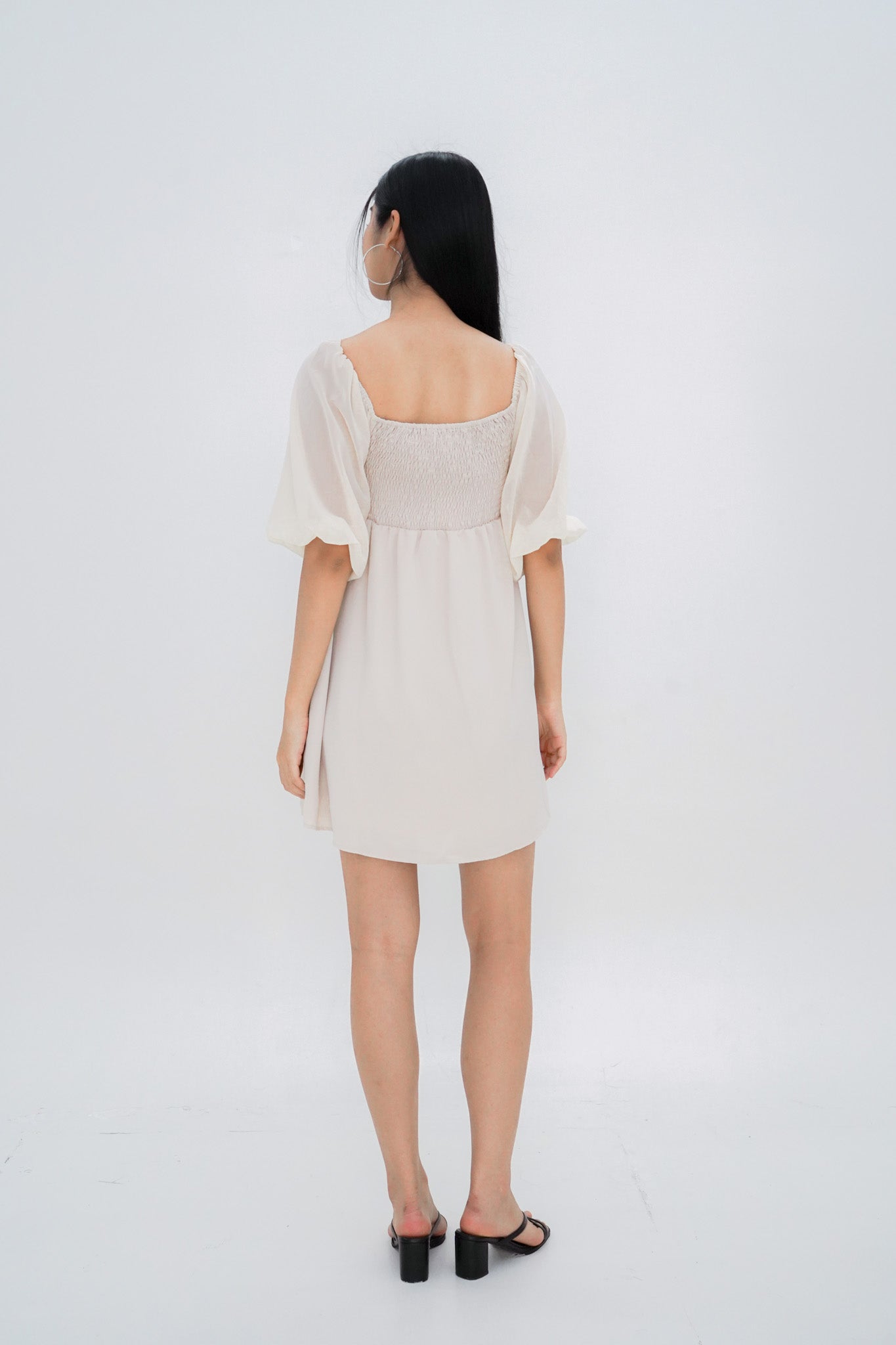 Sienna Half-sleeve Babydoll Dress (Cream)