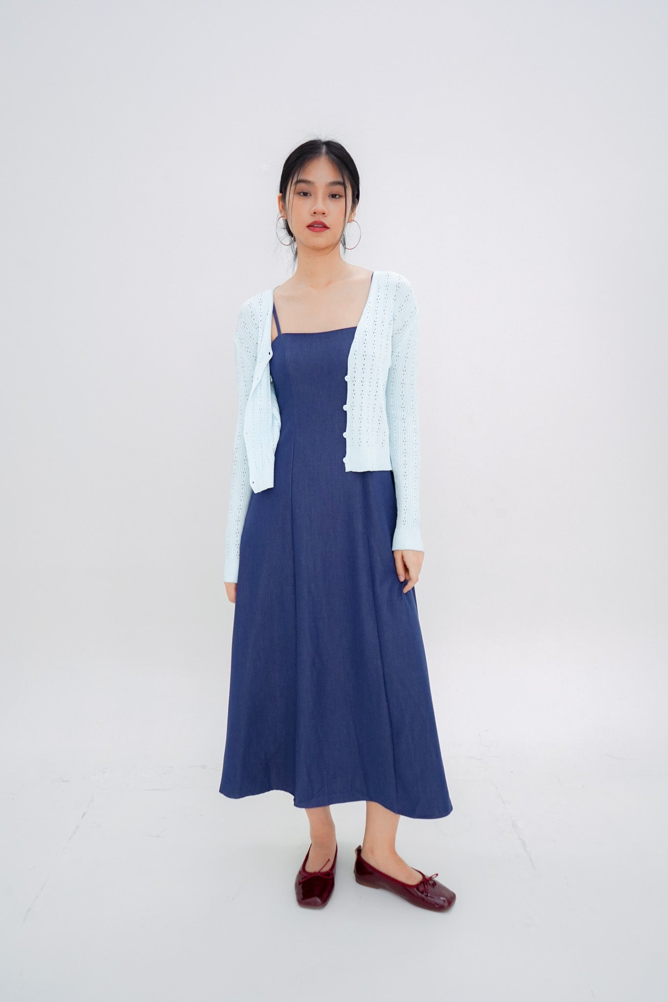 Gracia Pointelle Knit Cardigan (Sky)