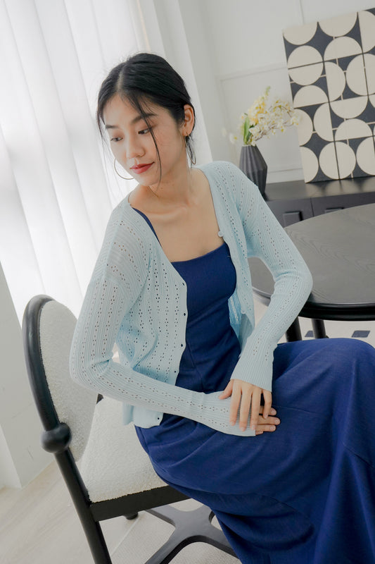 Gracia Pointelle Knit Cardigan (Sky)