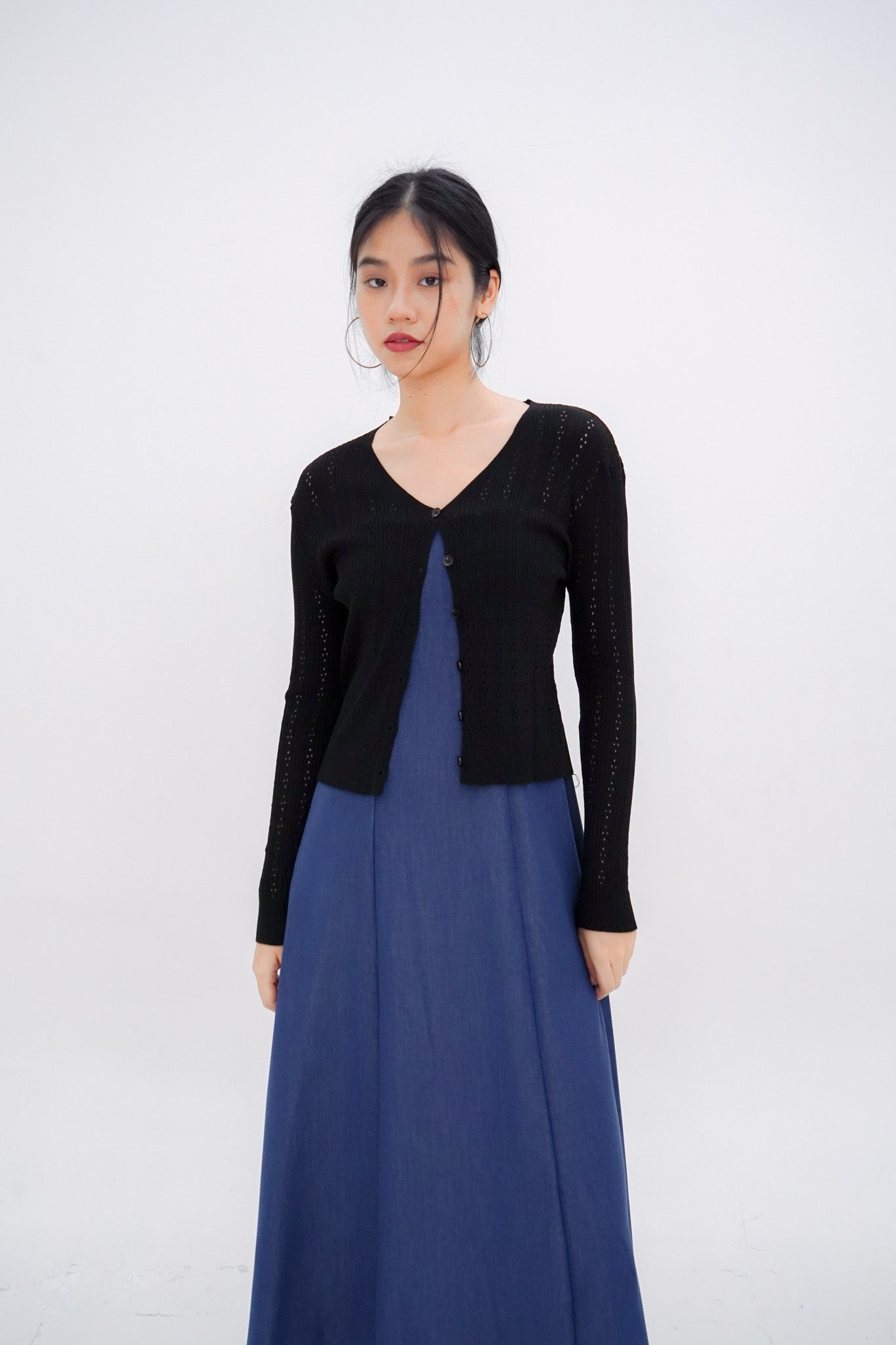 Gracia Pointelle Knit Cardigan (Black)