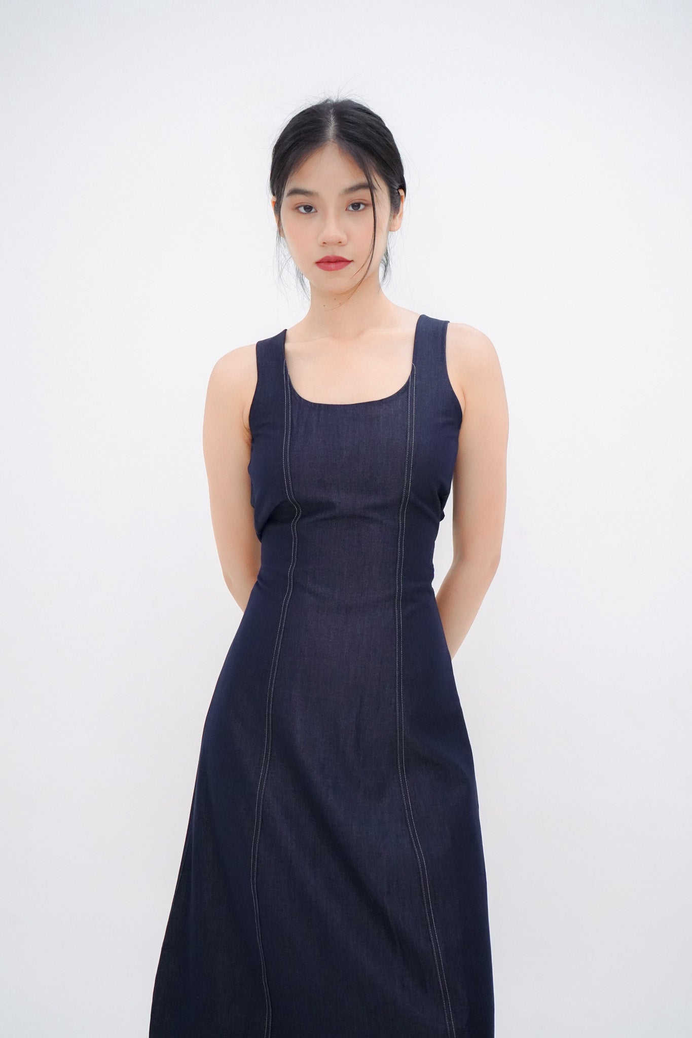 Jean Midi Panelled Dress (Dark Denim)