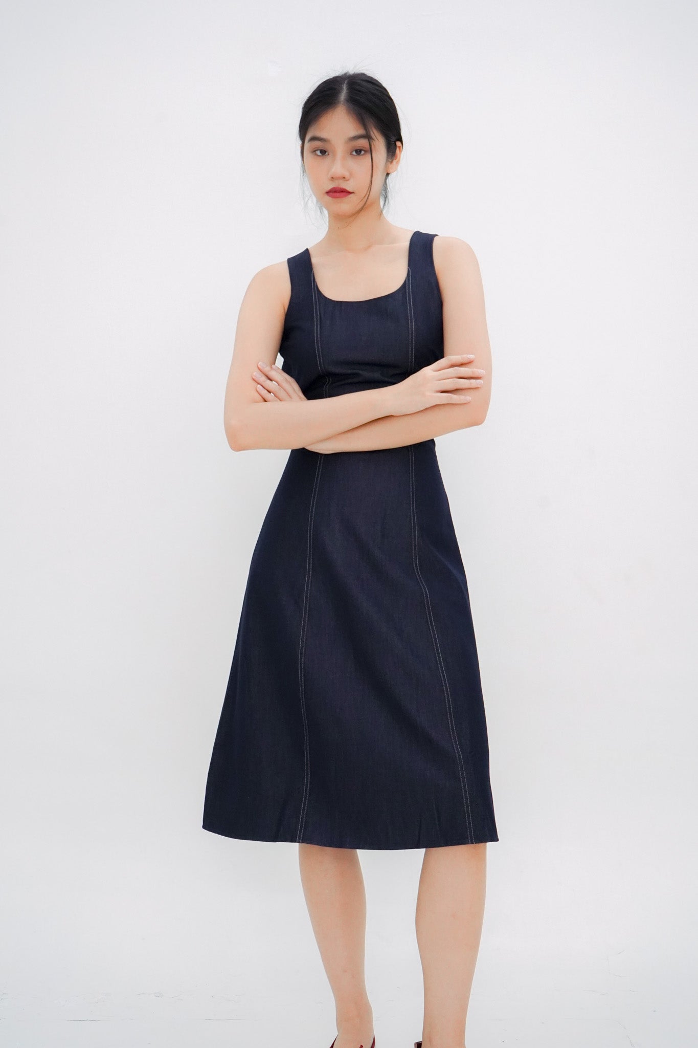 Jean Midi Panelled Dress (Dark Denim)