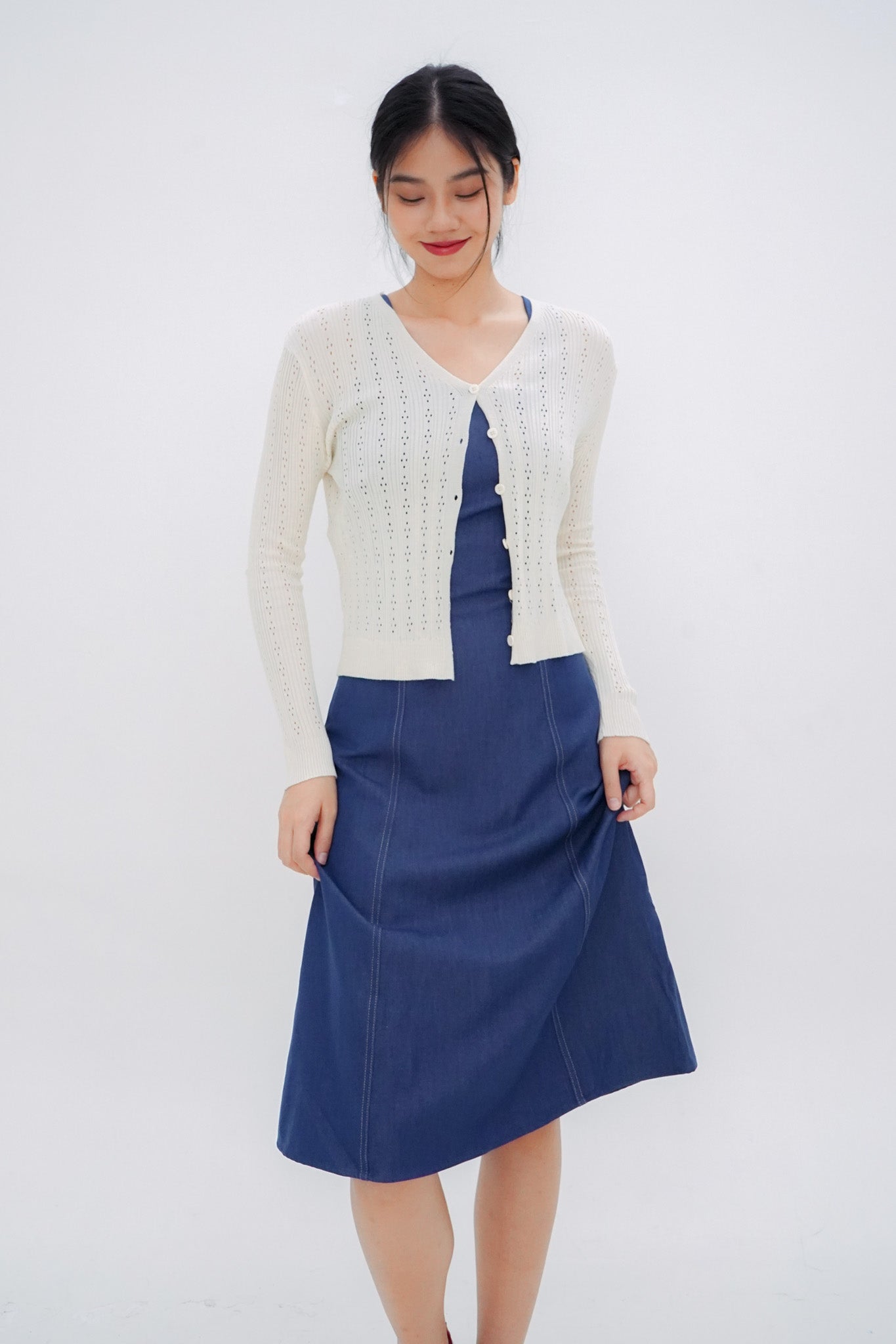 Gracia Pointelle Knit Cardigan (Cream)