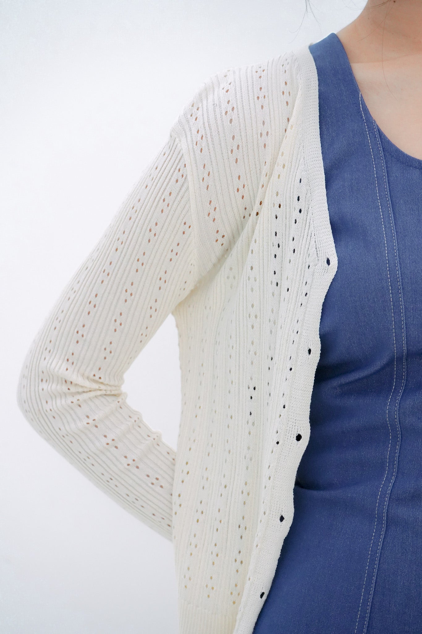 Gracia Pointelle Knit Cardigan (Cream)