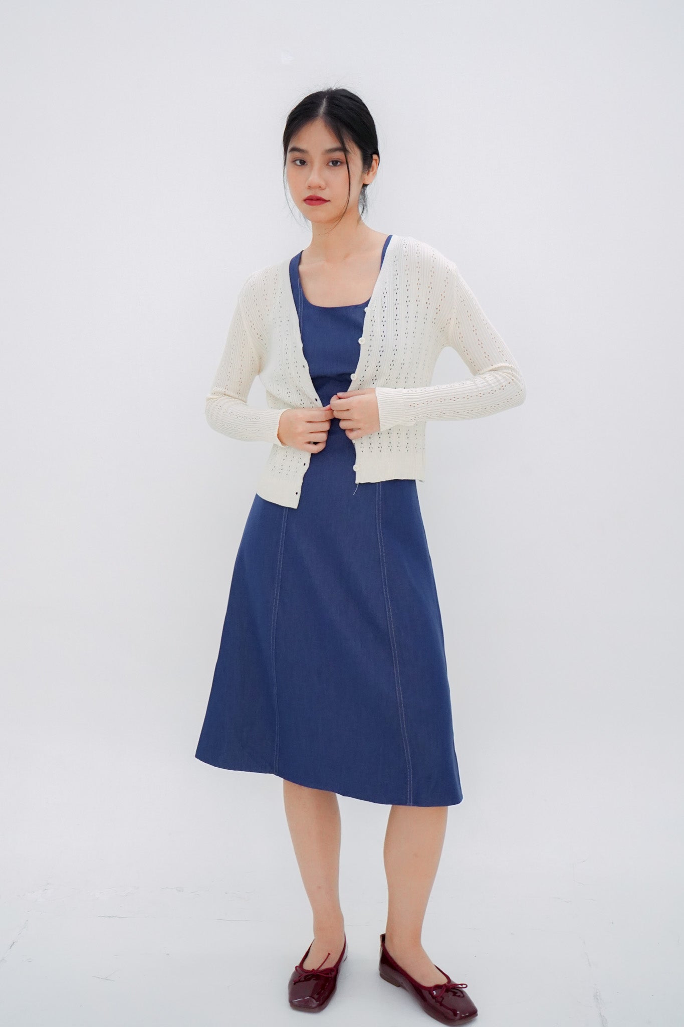 Gracia Pointelle Knit Cardigan (Cream)