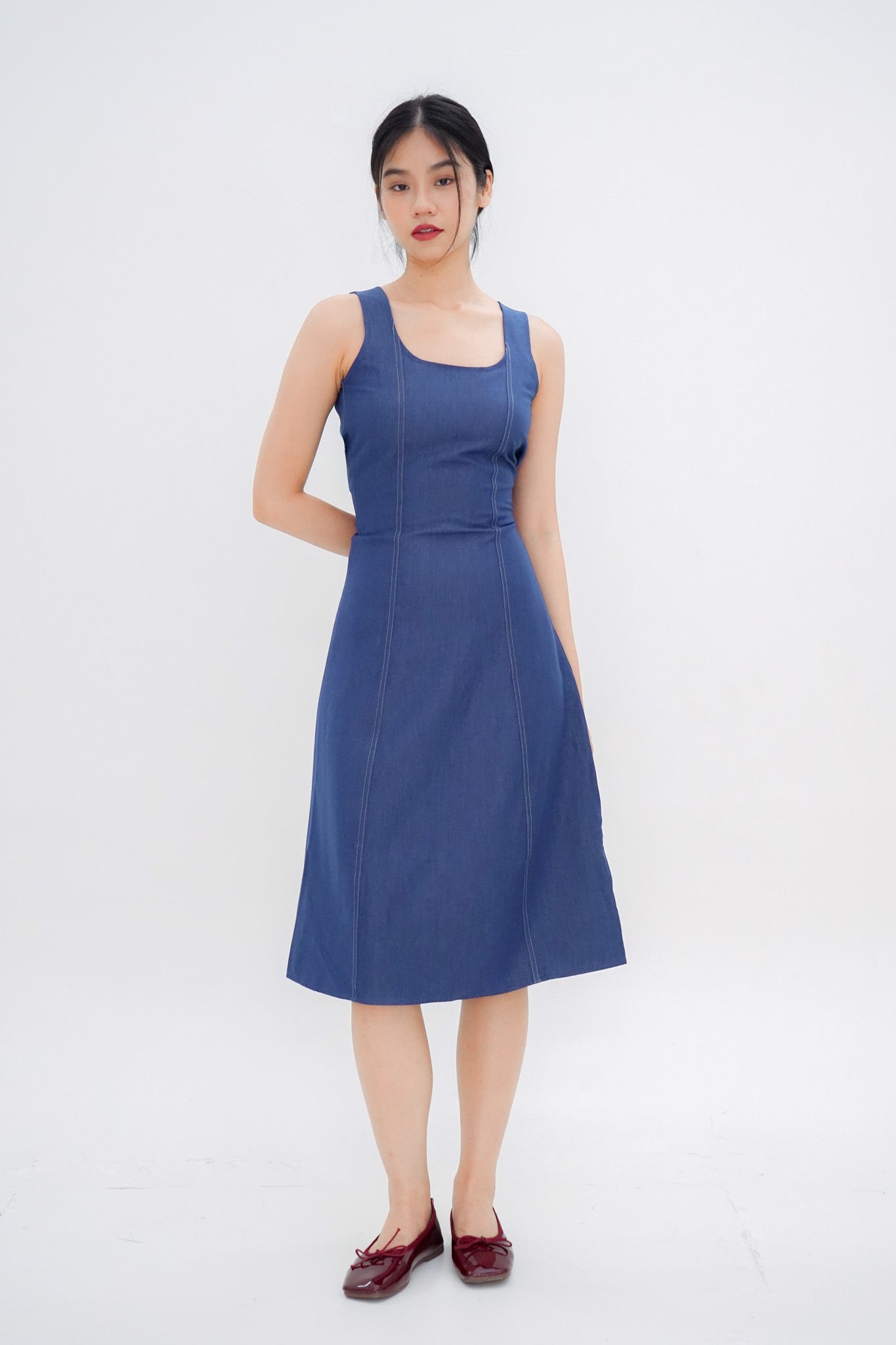 Jean Midi Panelled Dress (Denim Blue)