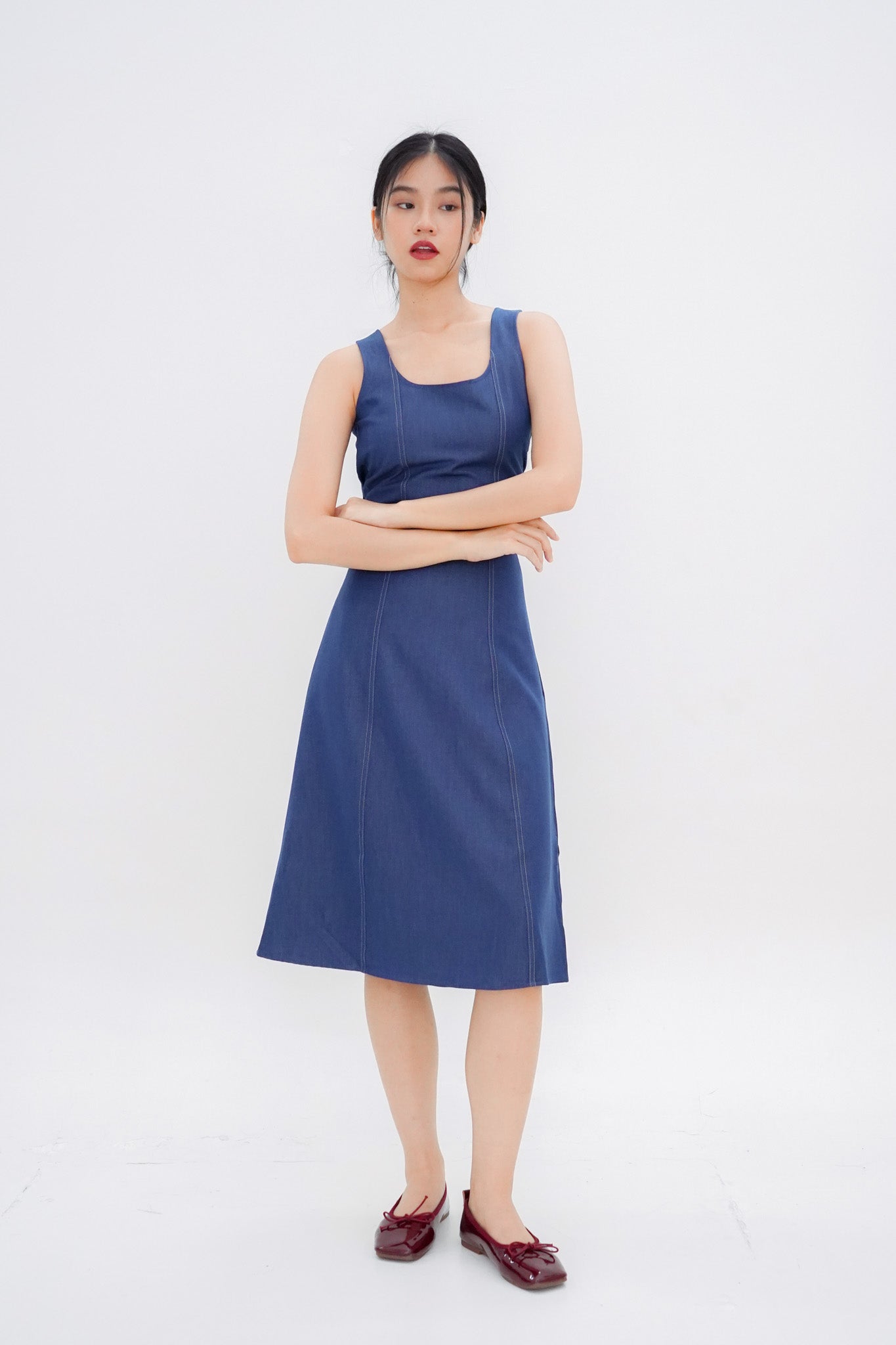 Jean Midi Panelled Dress (Denim Blue)