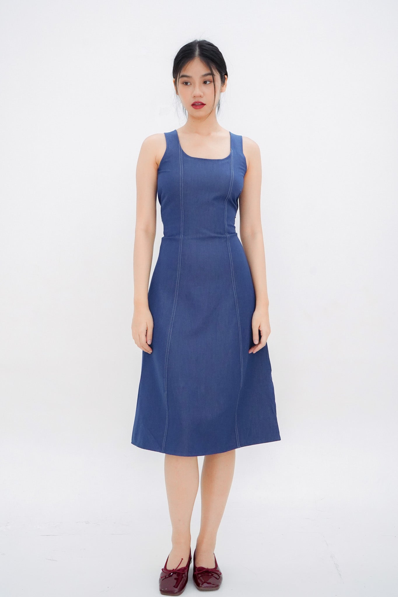 Jean Midi Panelled Dress (Denim Blue)